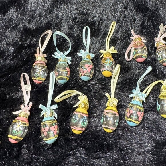 Set Of 12 Midwest Glass Hand-Painted Easter Egg Ornaments With Ribbon Hangers - Picture 1 of 10